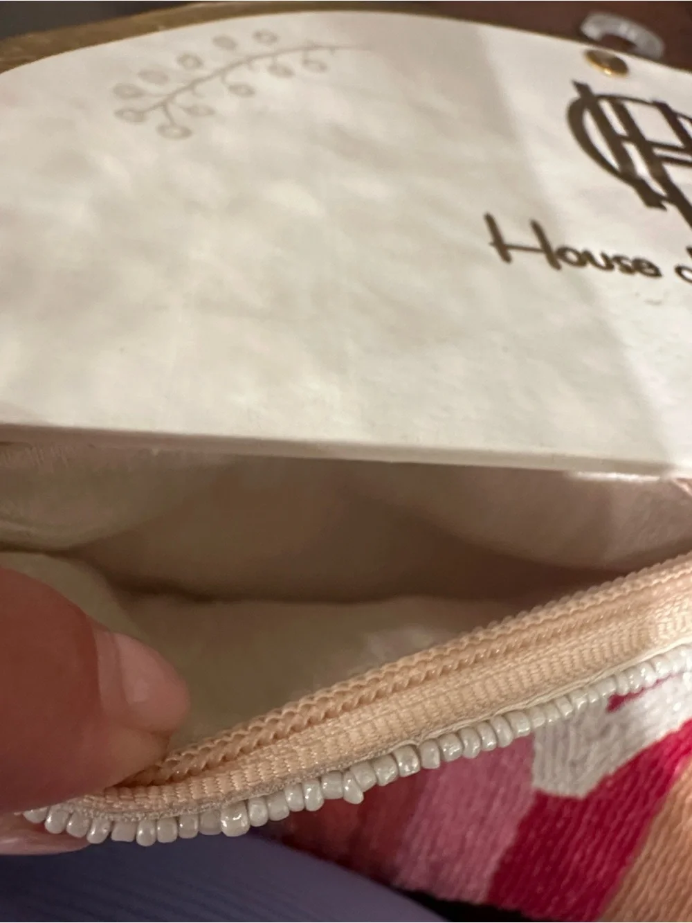 House of Harlow 1960 Pink & Coral Striped 'LOVE' Beaded Wristlet